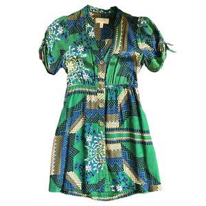 PRINTED SILK SHORT SLEEVE DRESS